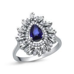 0,88 Karat Pırlantalı Safir Yüzük